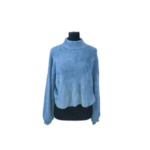 Truth by Republic Blue Fuzzy Mock Neck Sweater - Medium